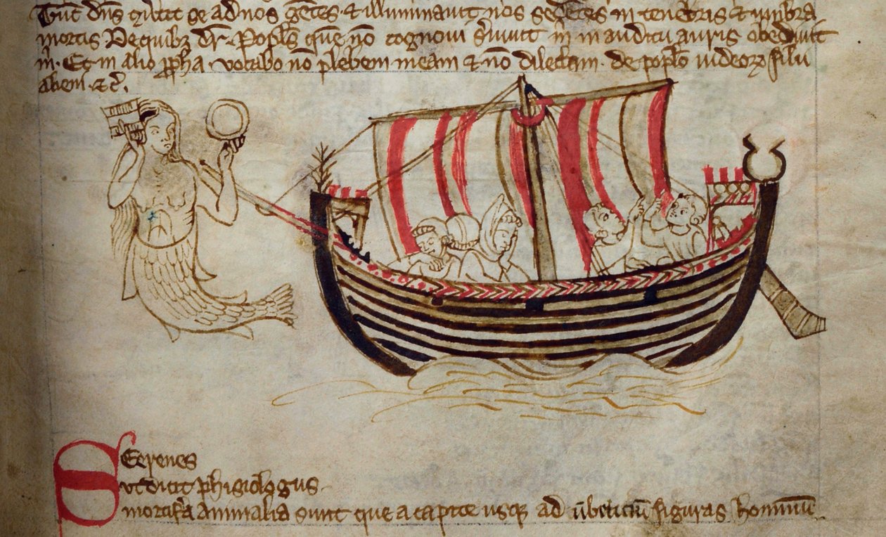CCA-LitMs/D/10 fol. 18r Siren, fra Bestiary av English School