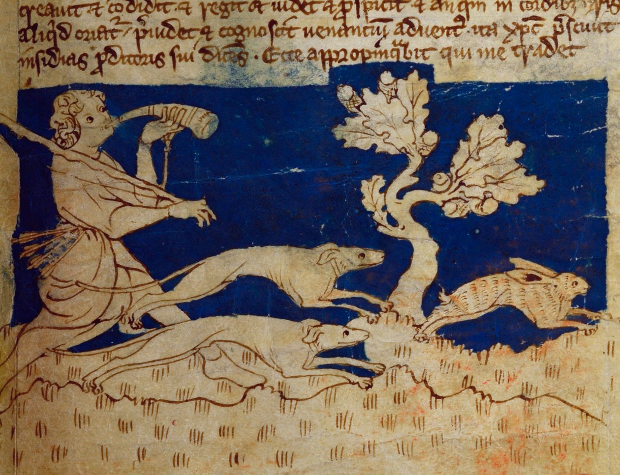 CCA-LitMs/D/10 fol. 2. Jaktscene, fra Bestiary av English School