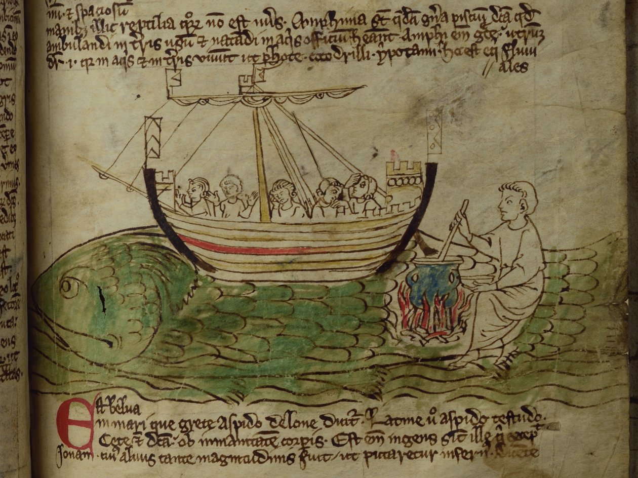 CCA-LitMs/D/10 fol. 30r Whale, fra Bestiary av English School