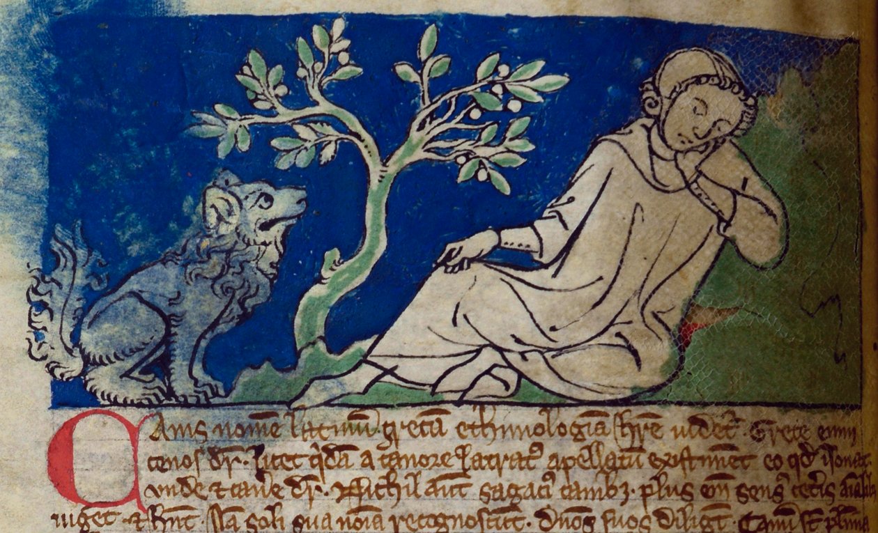 CCA-LitMs/D/10 fol. 5v Dog, fra Bestiary av English School