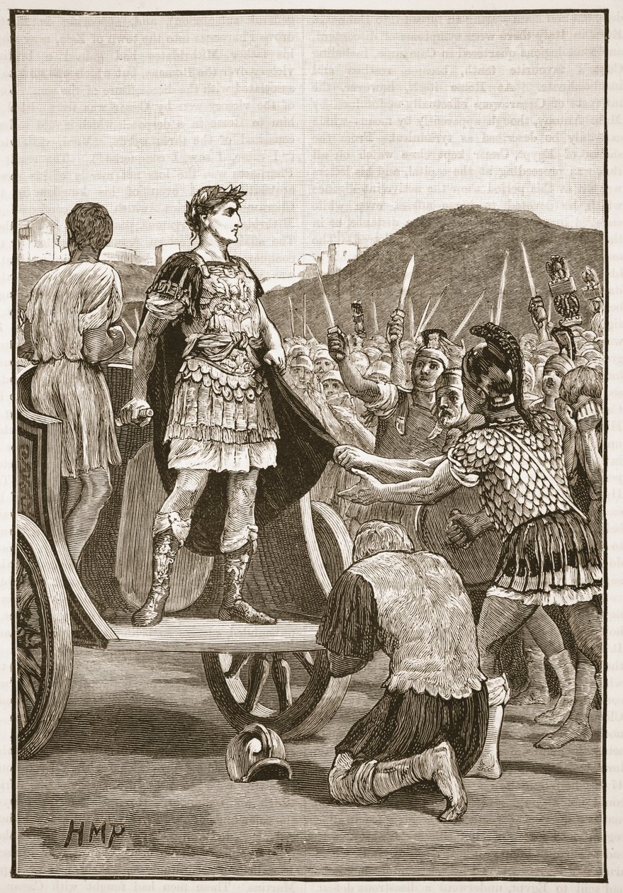 Caesar henvender seg til de misfornøyde legionene på Campus Martius av English School