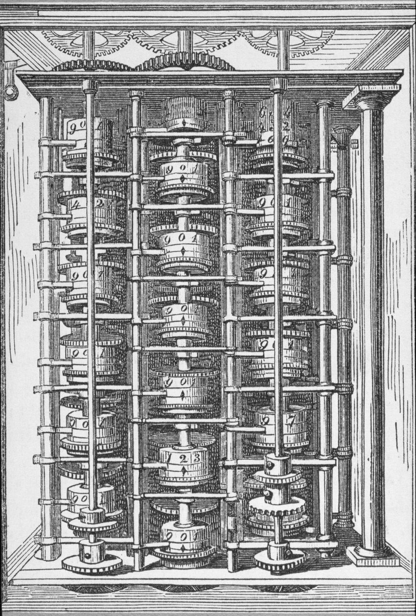 Calculating Machine kjent som The Difference Engine fra Cyclopaedia of Useful Arts & Manufactures, redigert av Charles Tomlinson, ca. 1880-tallet av English School