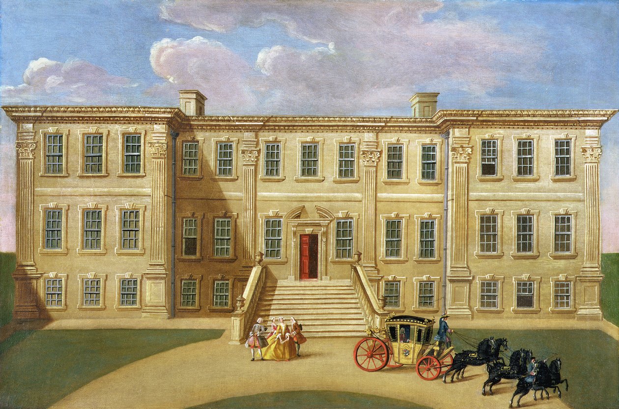 Calke Hall, Derbyshire, setet til Sir Henry Harpur, Baronet, ca. 1734 av English School