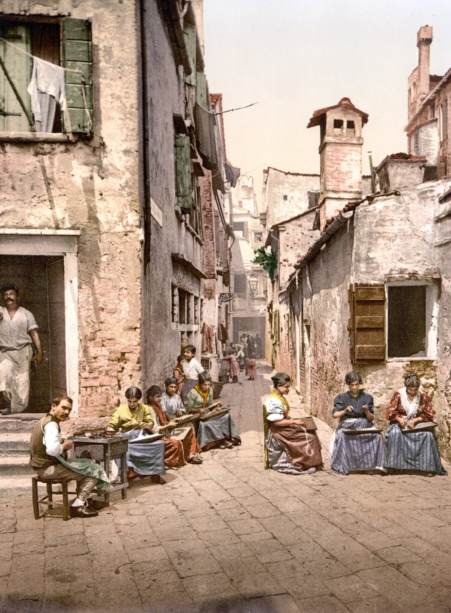 Calle dell Angelo a San Martino, Venezia (håndfarget bilde) av English School