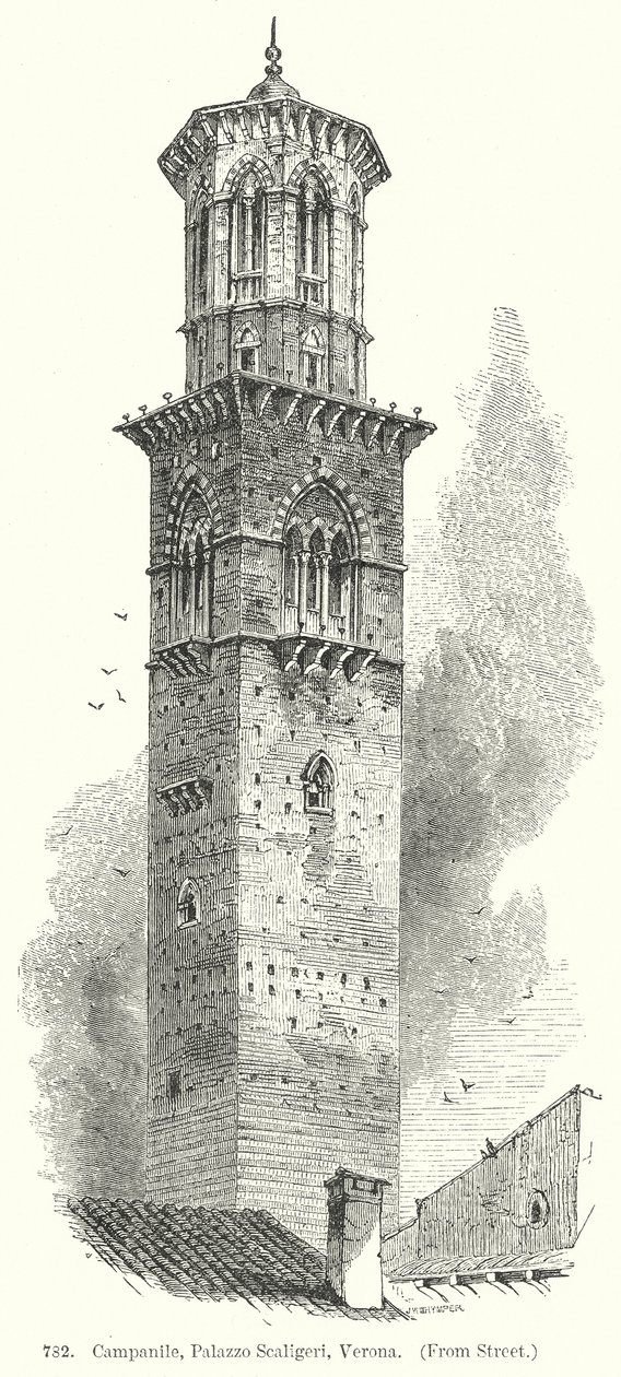 Klokketårn, Palazzo Scaligeri, Verona (gravering) av English School