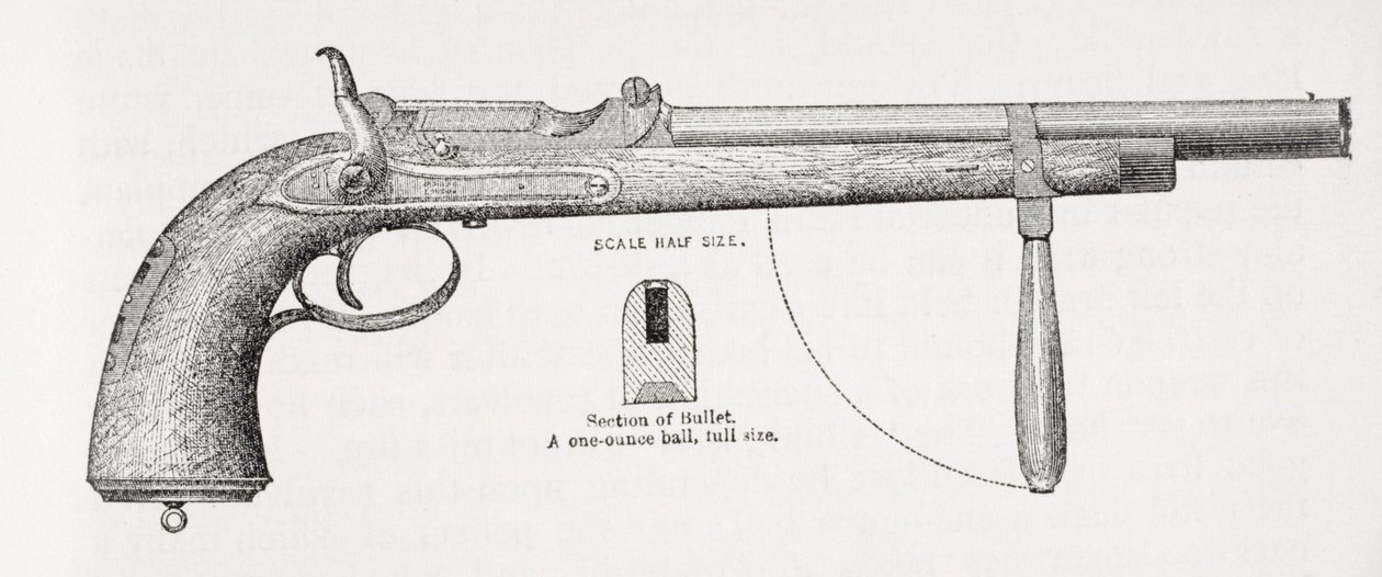 Kaptein Burtons karabinpistol og prosjektil, fra The Life of Captain Sir Richard Burton, bind II av Isabel Burton (1831-96) utgitt 1893 av English School