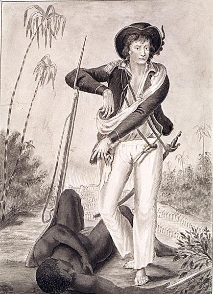 Kaptein John Gabriel Stedman (1744-97), ca. 1800 (blyant og vask på papir) (s/hvitt foto) av English School