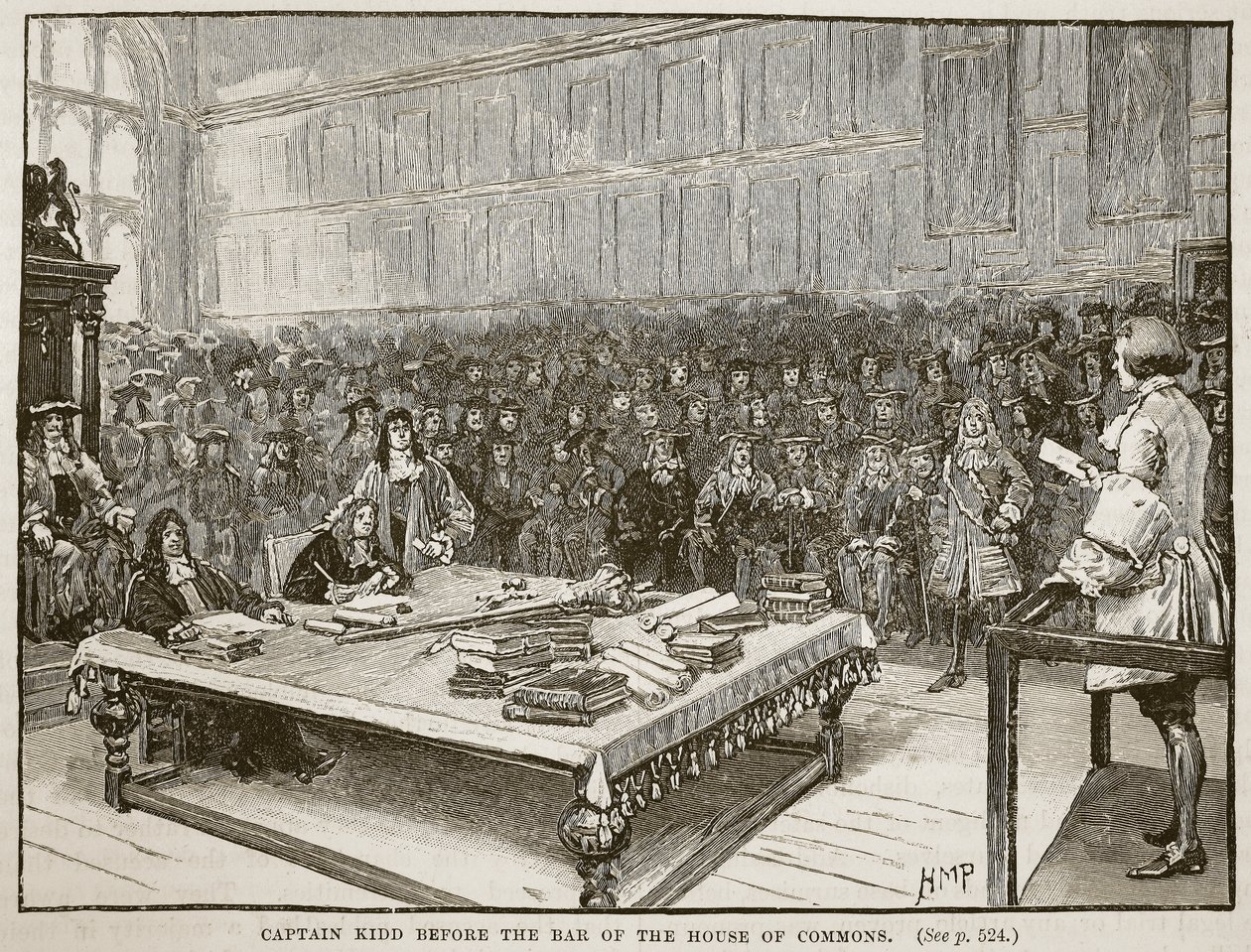 Kaptein Kidd foran baren i House of Commons, illustrasjon fra Cassells Illustrated History of England (sepia-bilde) av English School
