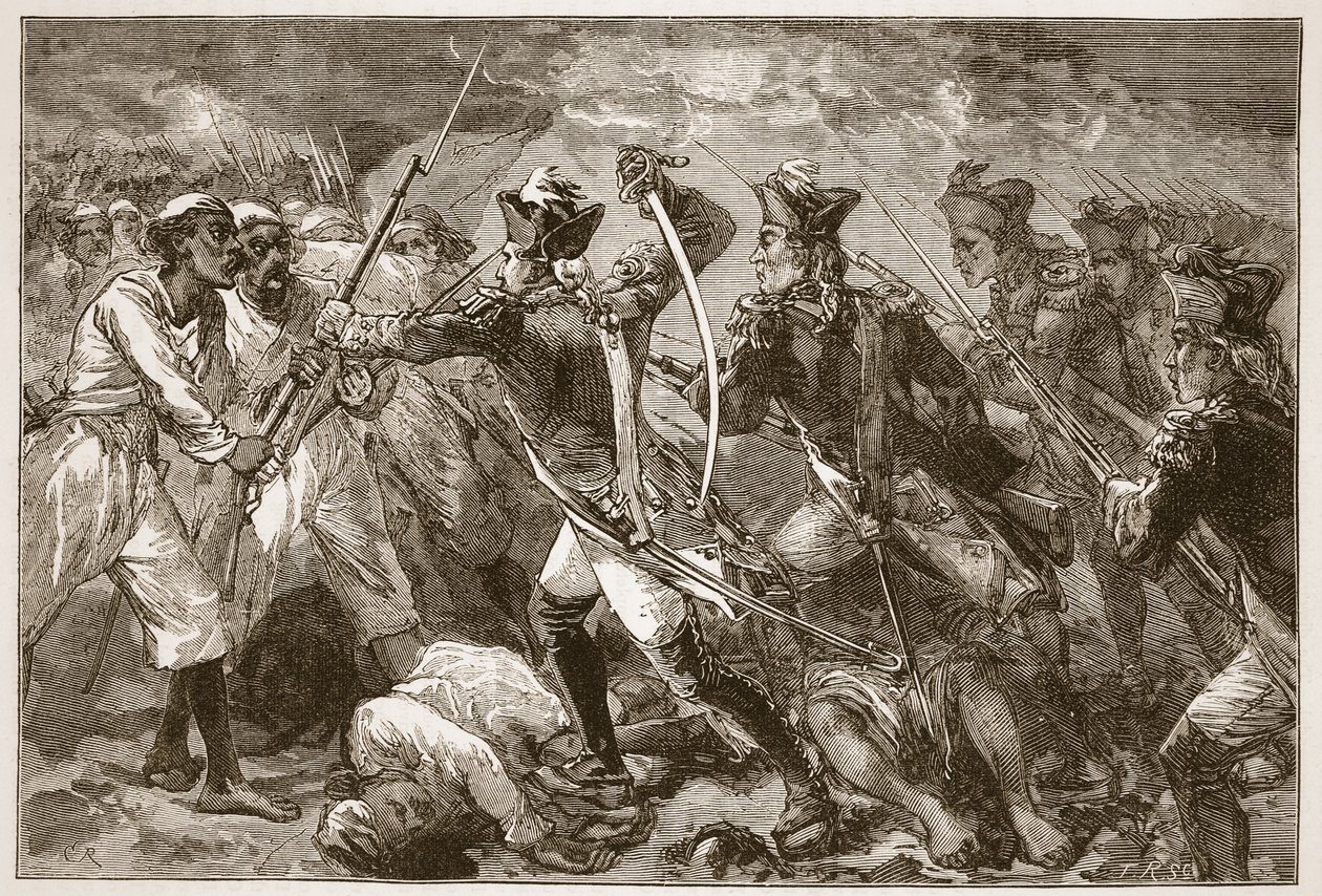 Kaptein Yorke leder det forlatte håpet på Masulipatam, Illustrasjon fra Cassells Illustrated History of India av James Grant, pub. 1879 av English School
