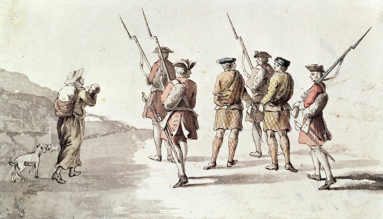 Capture of the Rebel, Simon Fraser, Lord Lovat (1667?-1747) (akvarell på papir) av English School