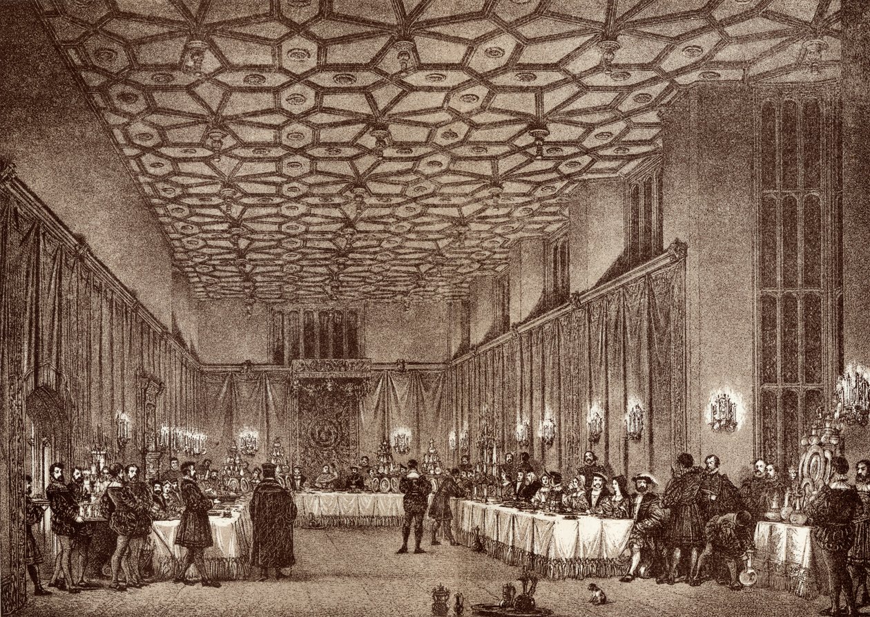 Kardinal Wolsey underholdt de franske ambassadørene i Hampton Court Palace, fra 