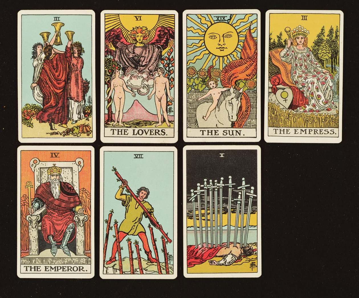 Kort fra et tarotsett, ca. 1809 (håndfarget litho) av English School