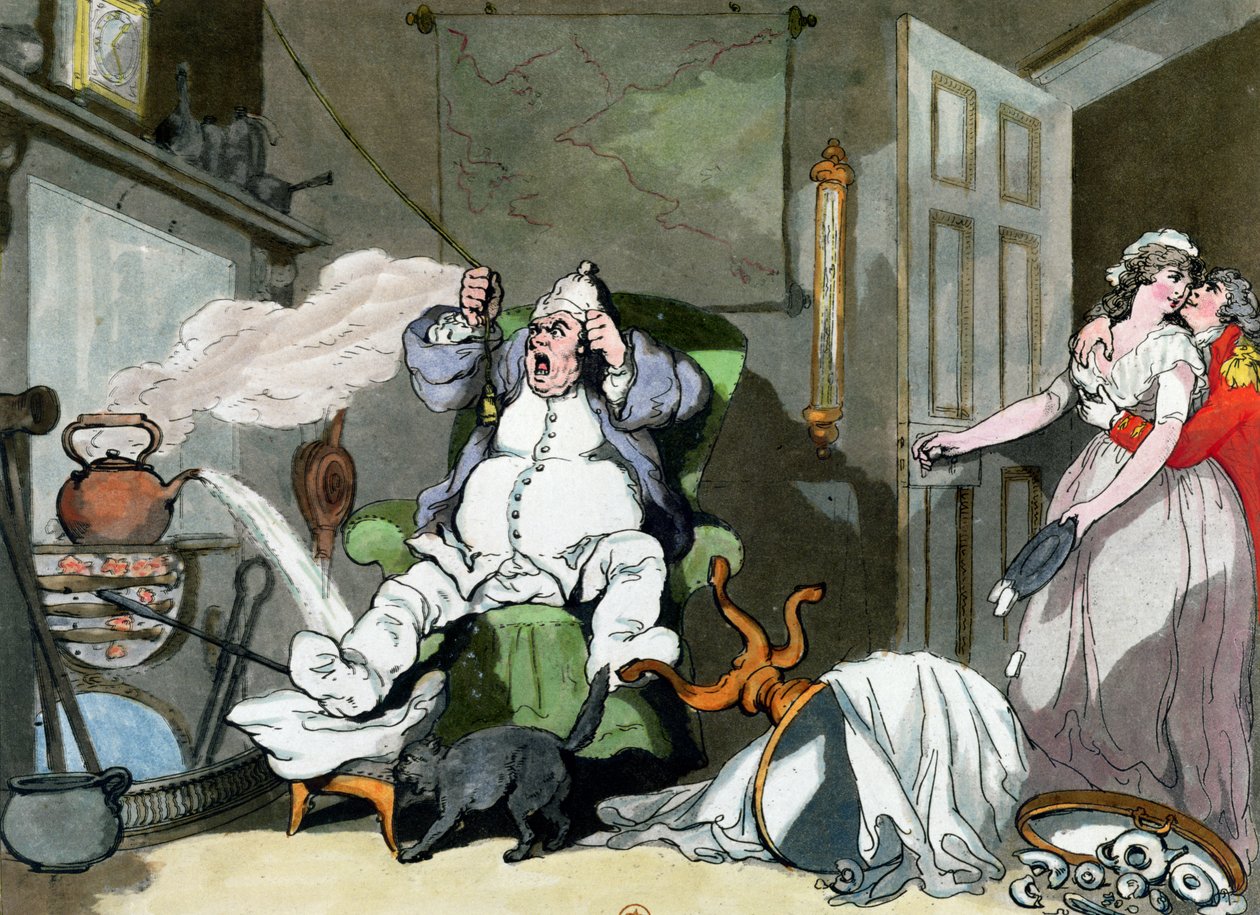 Careless Attention, tidlig på 1800-tallet (penn og blekk og wc på papir) av English School