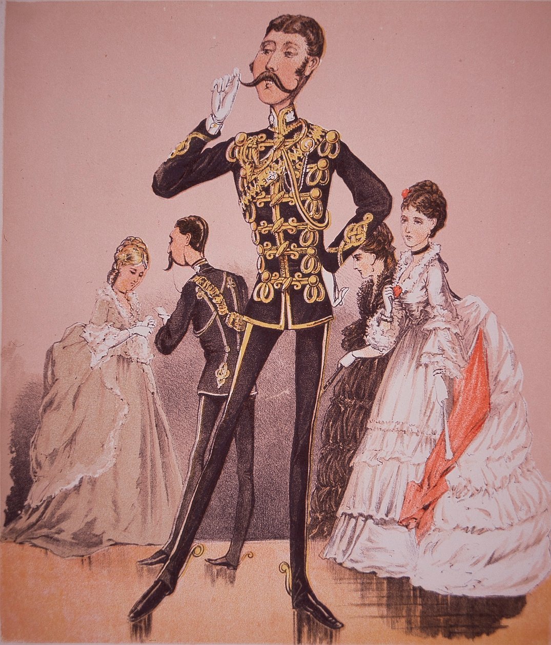 Karikatur av 10. prins av Wales' egne kongelige husarer, fra 'Army and Navy Drolleries' av major Seccombe av English School