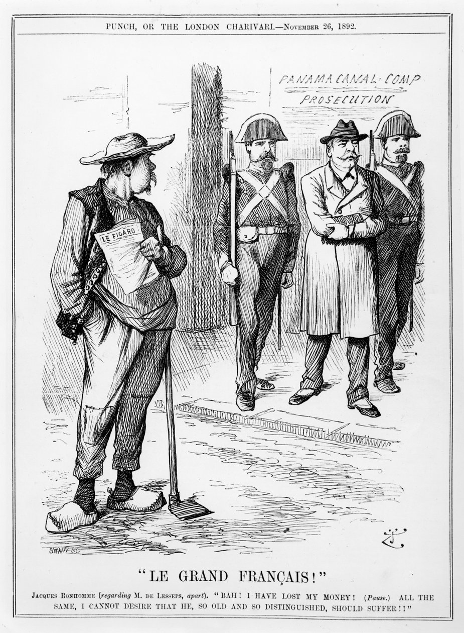 Karikatur av Vicomte Ferdinand Marie de Lesseps (1805-94) fra magasinet Punch, London, 26. november 1892 av English School