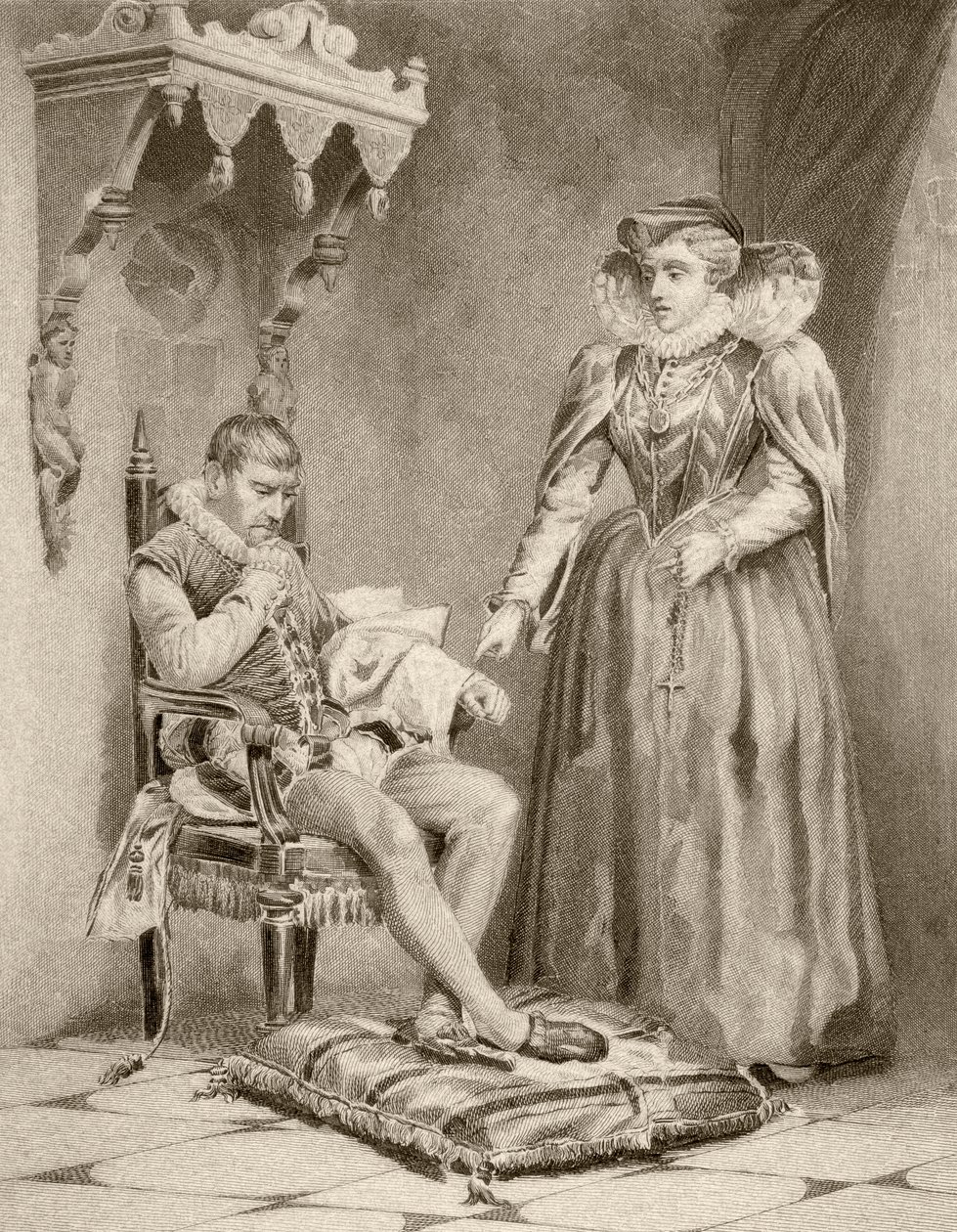 Catherine de'Medici med sønnen Charles IX (litho) av English School