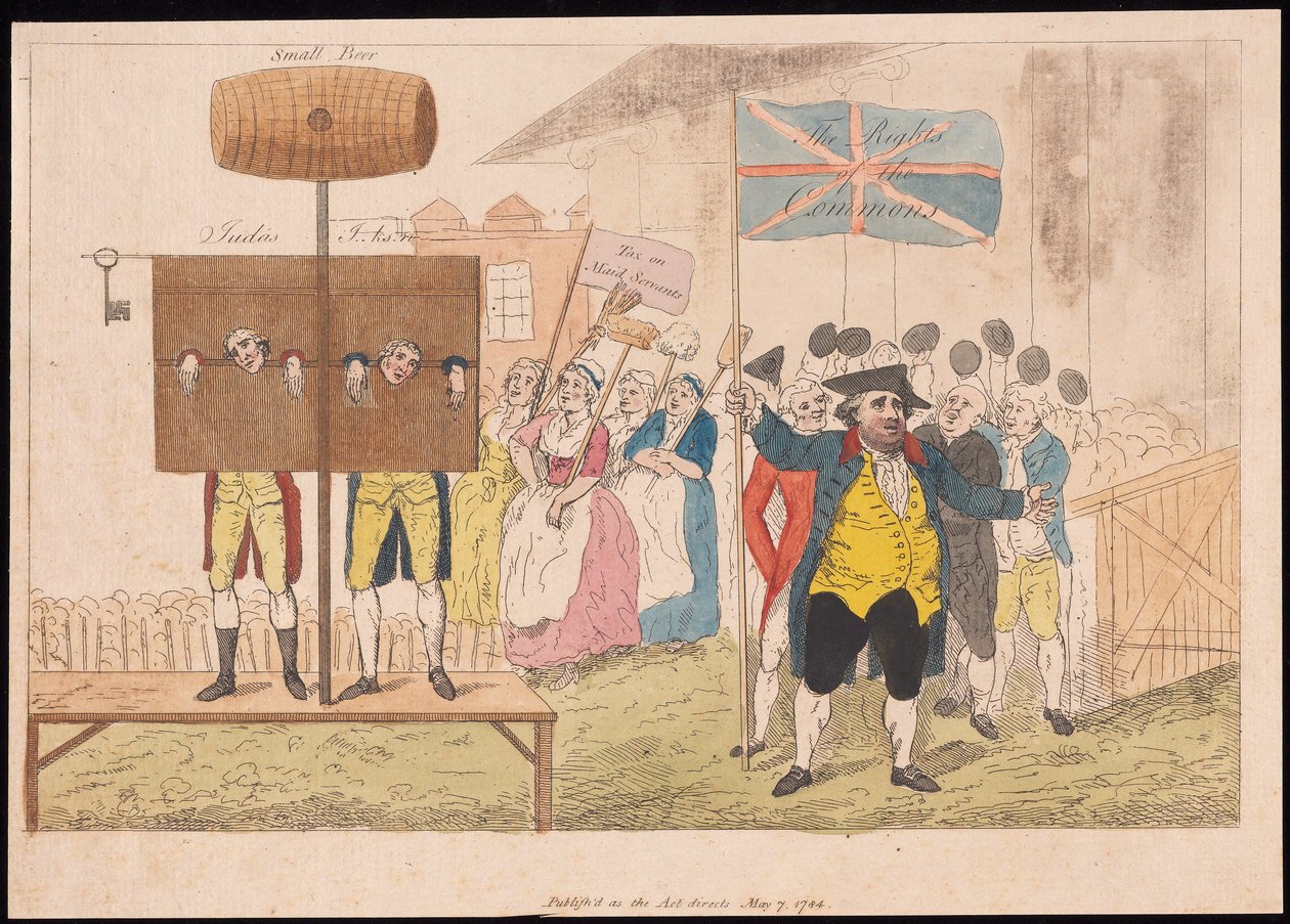 Cecil Wray i Pillory The Rights of the Commons, pub. 1784 (håndfarget gravering) av English School
