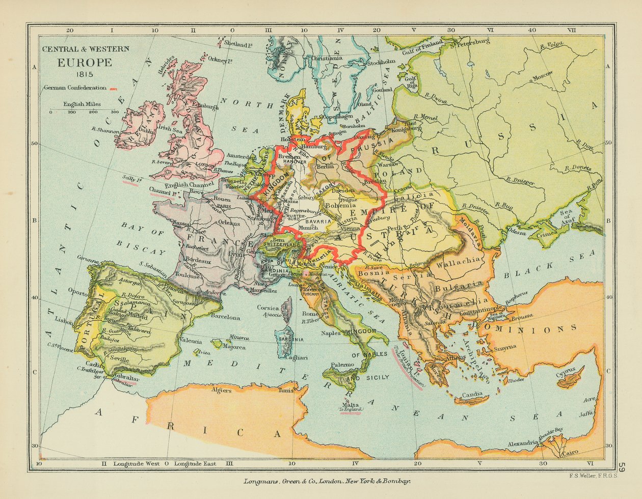 Sentral- og Vest-Europa (fargelitografi) av English School
