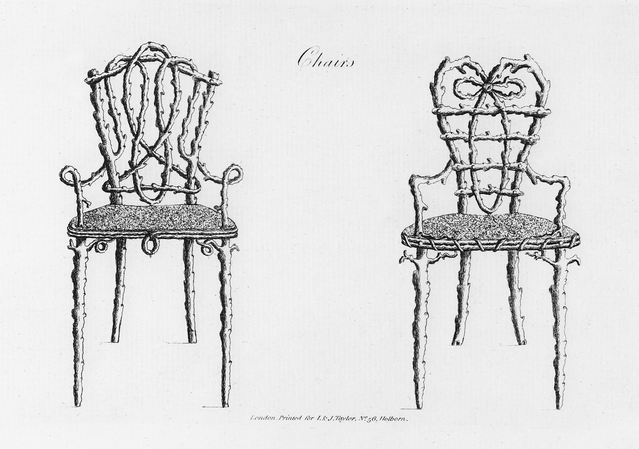 Stoler, fra Grotesque Architecture, eller Rural Amusement, av William Wrighte, utgitt 1768 av English School