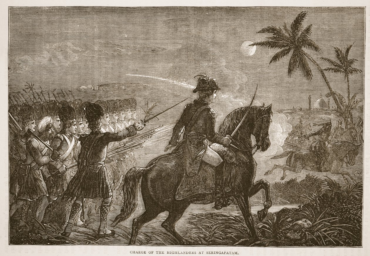 Charge of the Highlanders at Seringapatam, illustrasjon fra Cassells Illustrated History of India av James Grant, pub. 1879 av English School