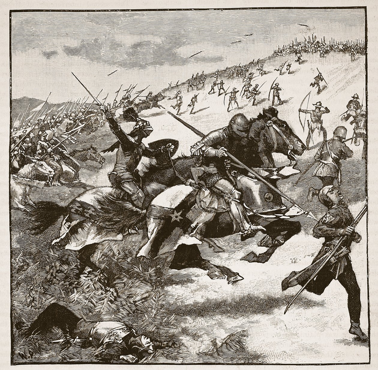 Charge of the Scots at Homildon Hill, illustrasjon fra Cassells Illustrated History of England (sepiafoto) av English School