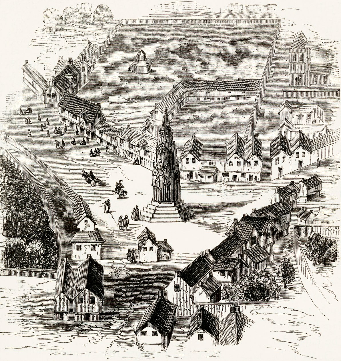 Charing Cross, London, på 1500-tallet, ca. 1865 (tregravering) av English School