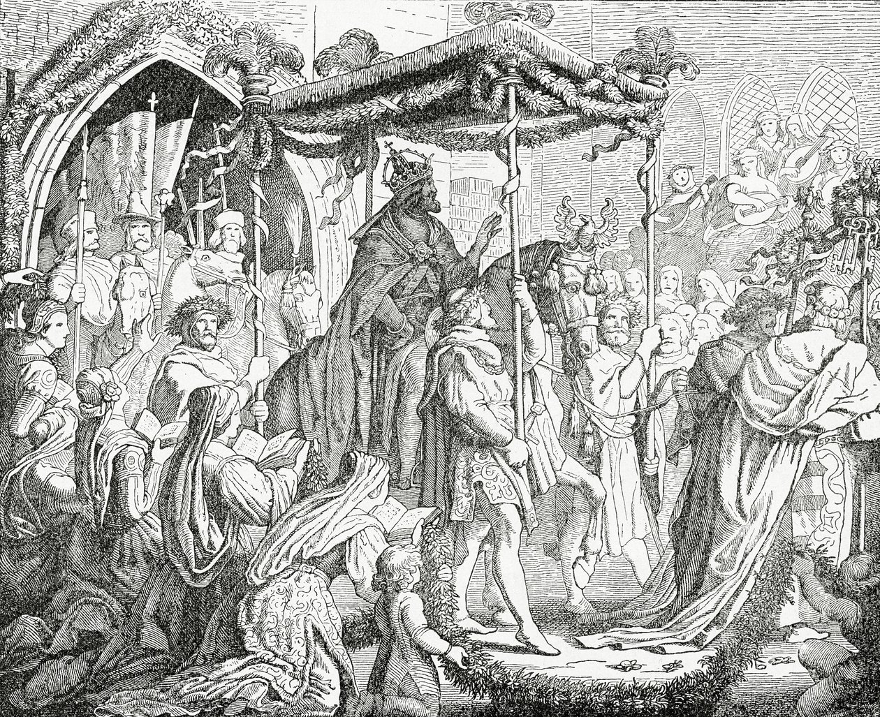 Charles IV, den hellige romerske keiseren, besøkte pave Urban V i Avignon i 1365, 1882 av English School