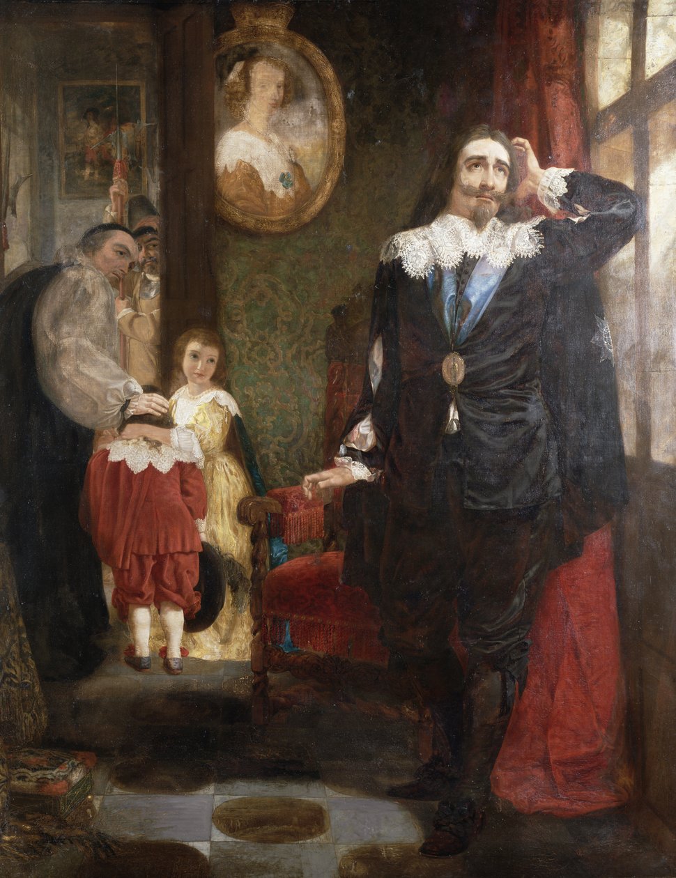 Charles I tar farvel med barna sine (olje på lerret) av English School