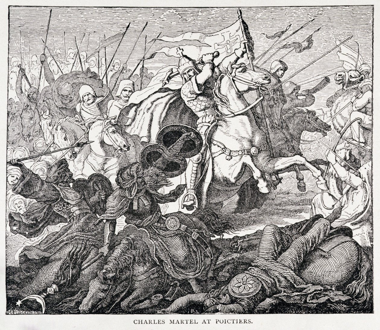 Charles Martel (ca. 688-741) ved Poictiers, fra The History of France, av Emile de Bonnechose, utgitt av Ward, Lock and Co, London av English School