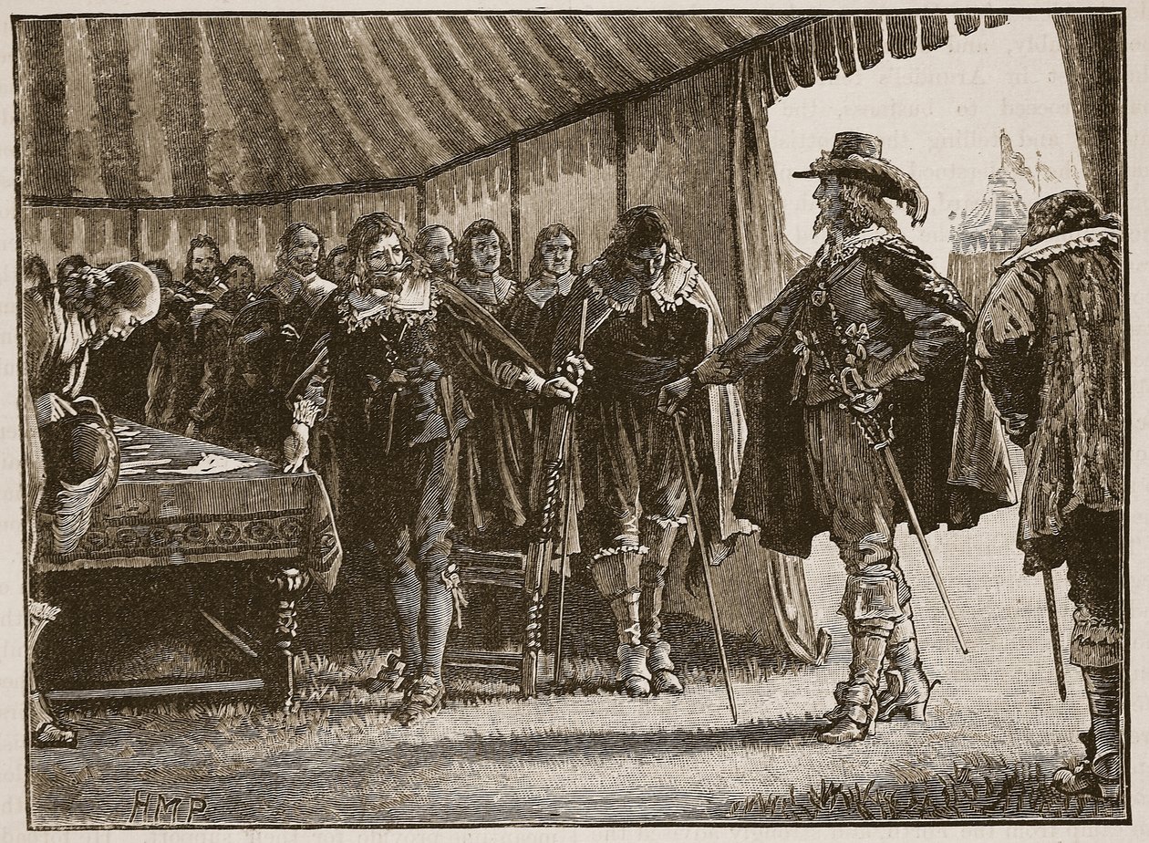 Charles and the Scottish Commissioners, illustrasjon fra Cassells Illustrated History of England (sepia-foto) av English School