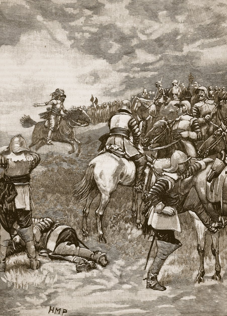 Charles i slaget ved Naseby, illustrasjon fra Cassells Illustrated History of England (sepia-foto) av English School