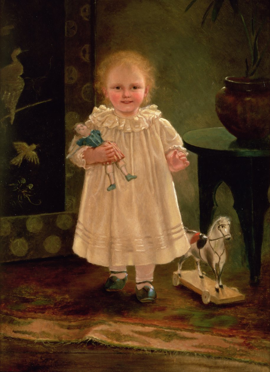 Barn med en dukke og en lekehest, ca. 1840 av English School