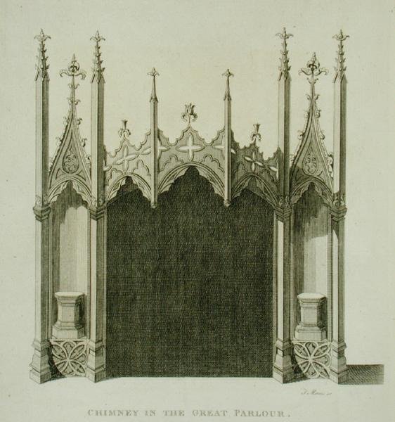 Skorstein i den store salongen i Strawberry Hill, gravert av T. Morris, fra 