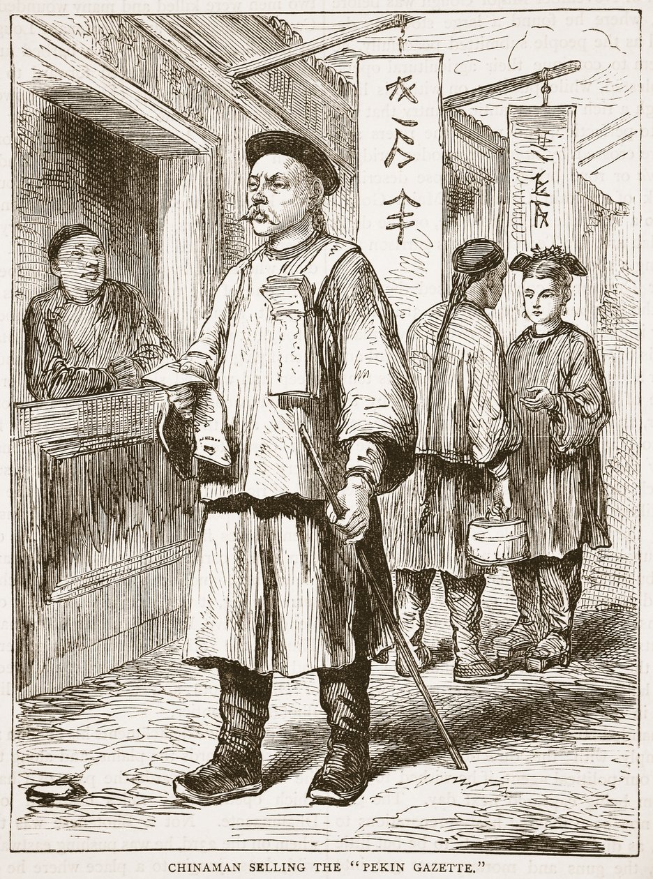 Kinamann som selger Pekin Gazette, illustrasjon fra Cassells Illustrated History of England av English School