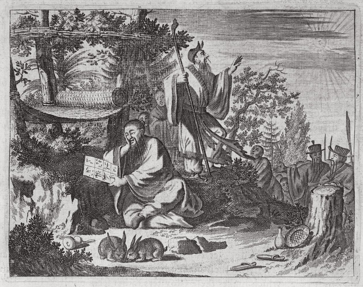 Kinesiske hellige menn, illustrasjon fra en beskrivelse av ambassader til Kina, 1690 av English School