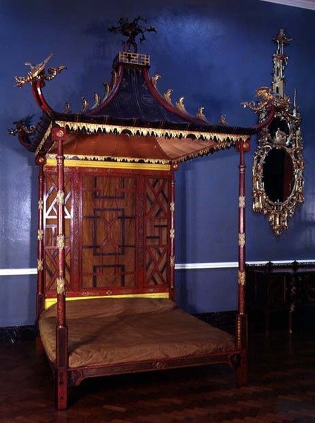 Chippendale seng i kinesisk stil, fra Badminton, Gloucestershire, 1750-54 av English School