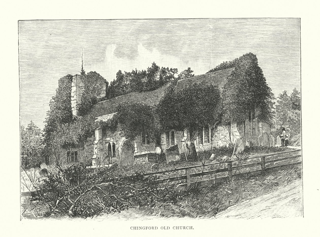Chingford gamle kirke (gravering) av English School