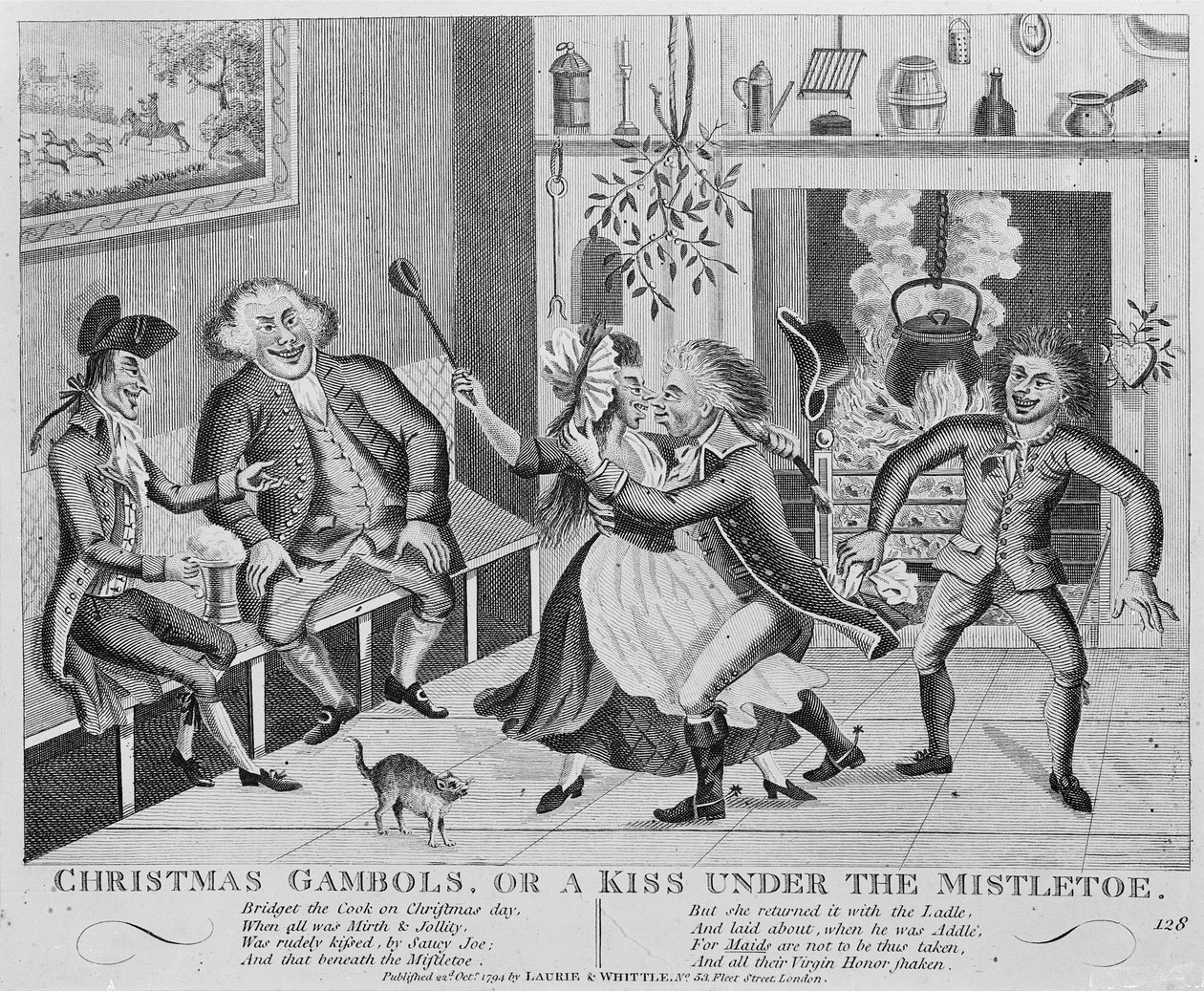 Christmas Gambols, or a Kiss Under the Misteltein, 1794 (gravering) av English School