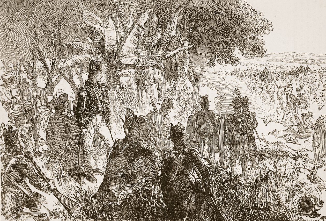 Clive at Plassey, illustrasjon fra Cassells Illustrated History of India av James Grant, pub. 1879 av English School