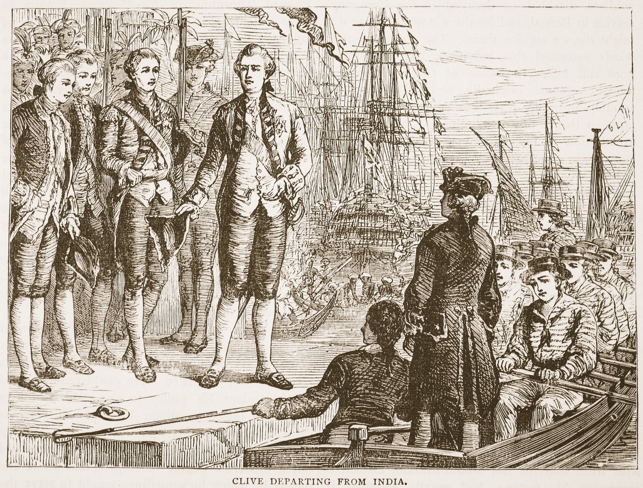 Clive reiser fra India, illustrasjon fra Cassells Illustrated History of India av James Grant, pub. 1879 av English School