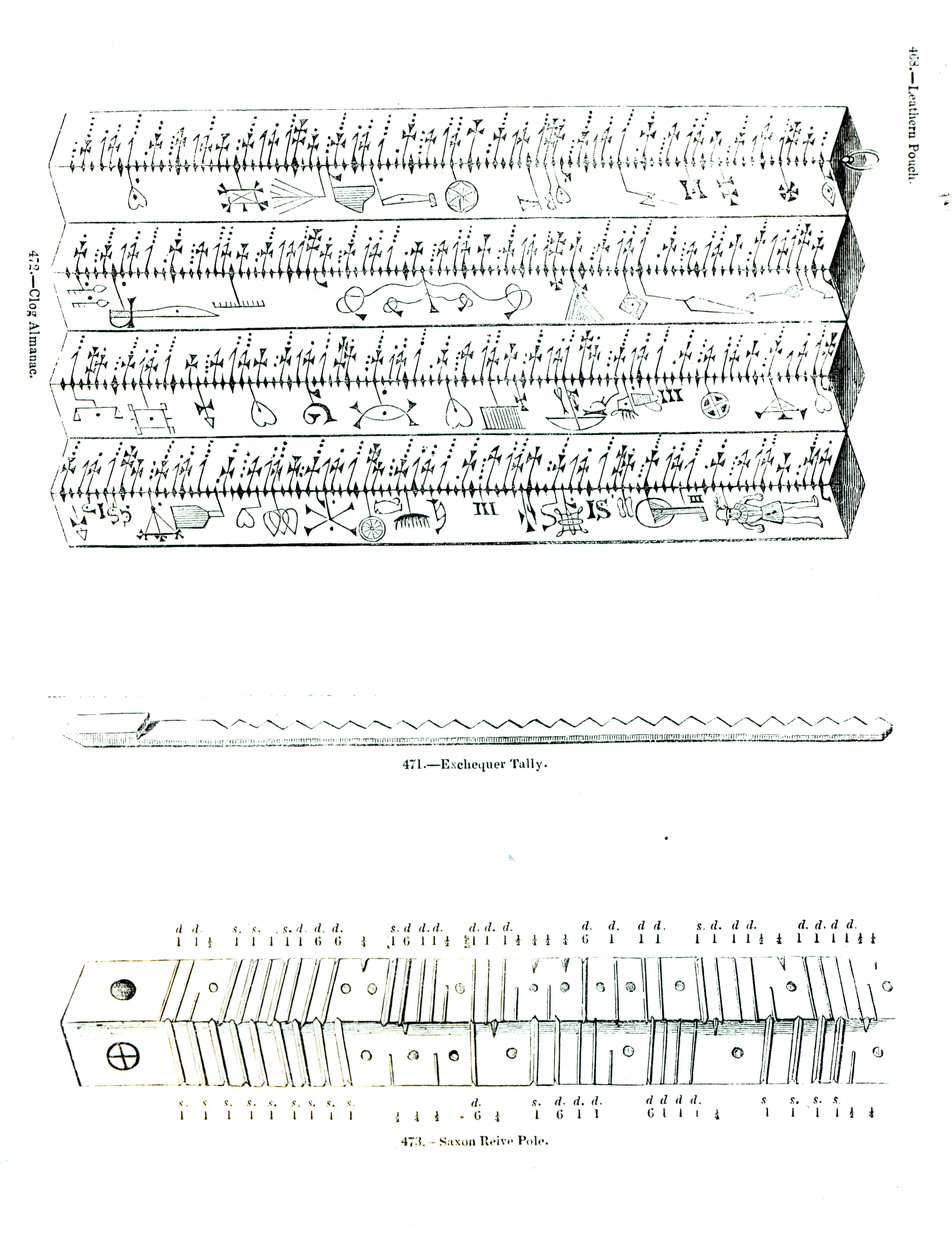 Clog Almanac, Exchequer Tally og Saxon Reive Pole av English School
