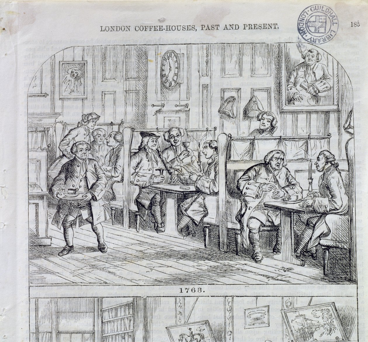 Coffee Room i 1763, fra London Coffee-Houses Past and Present (fargegravering) av English School