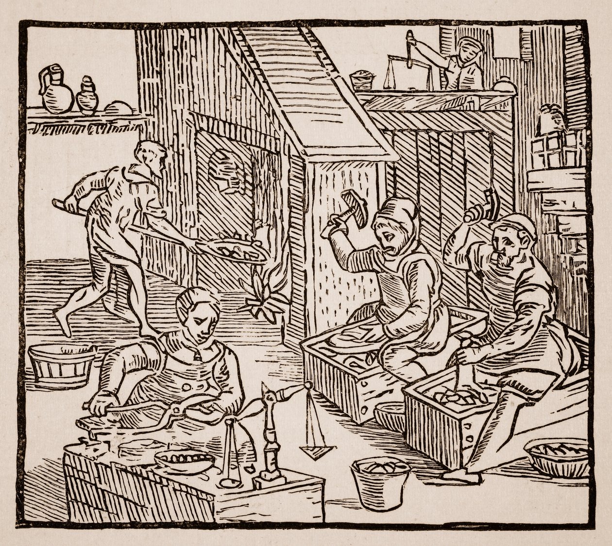 Coiners at Work, 1577 (sepia-bilde) av English School