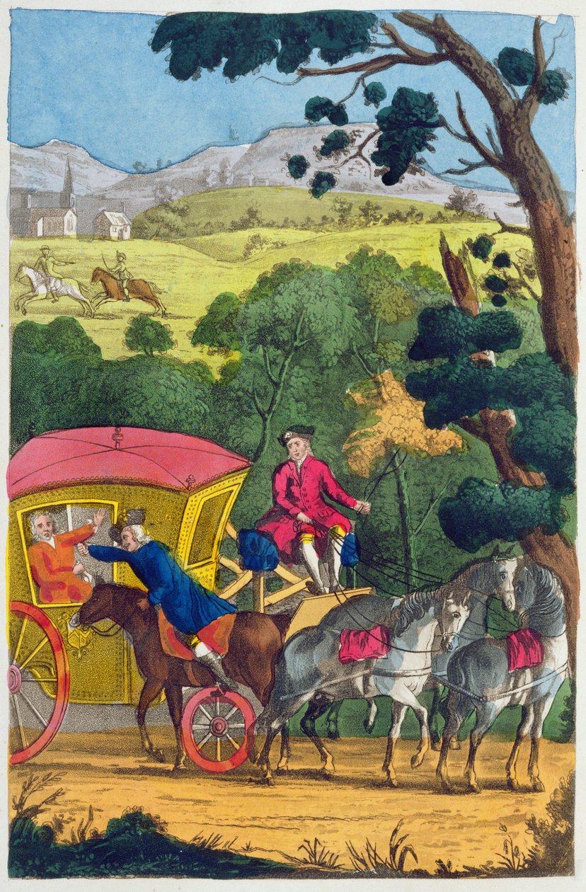 Oberst Jack ranet Mary Smith i Maidenhead Thicket, illustrasjon fra Lives and Adventures of the Most Celebrated Highwaymen and Street Robbers... publisert 1822 av English School