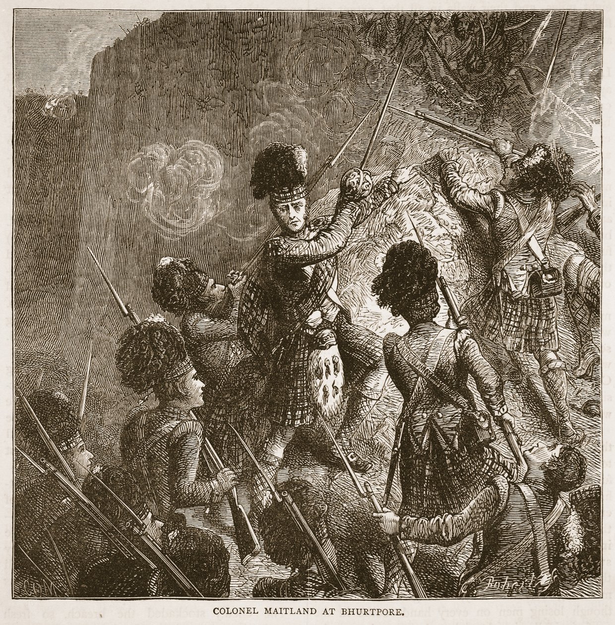 Oberst Maitland i Bhurtpore, illustrasjon fra Cassells Illustrated History of India av James Grant, pub. 1879 av English School