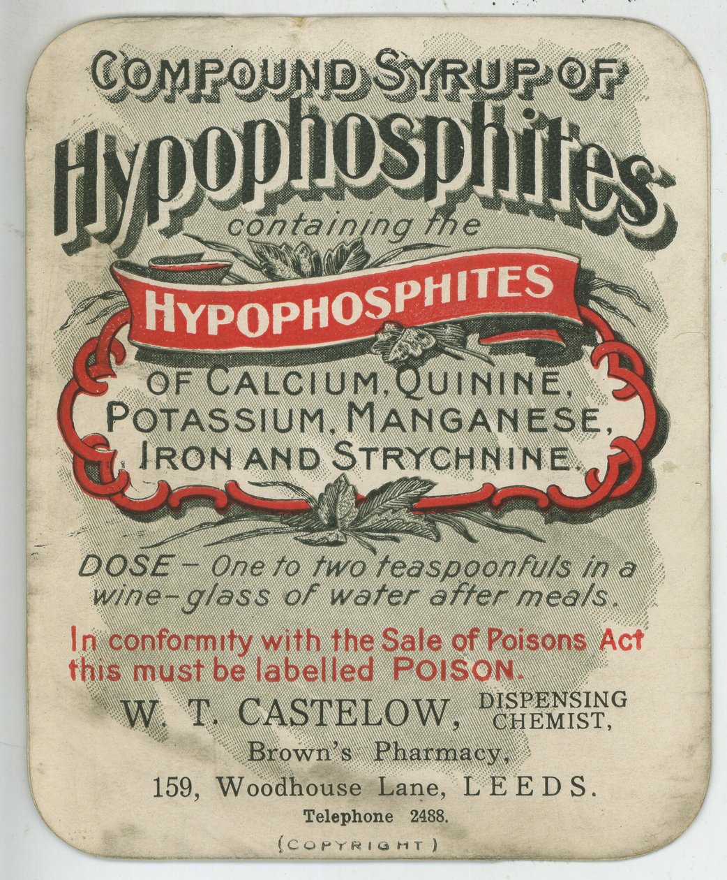 Sammensatt sirup av hypofosfitter etikett, tidlig på 1900-tallet (farge litho) av English School