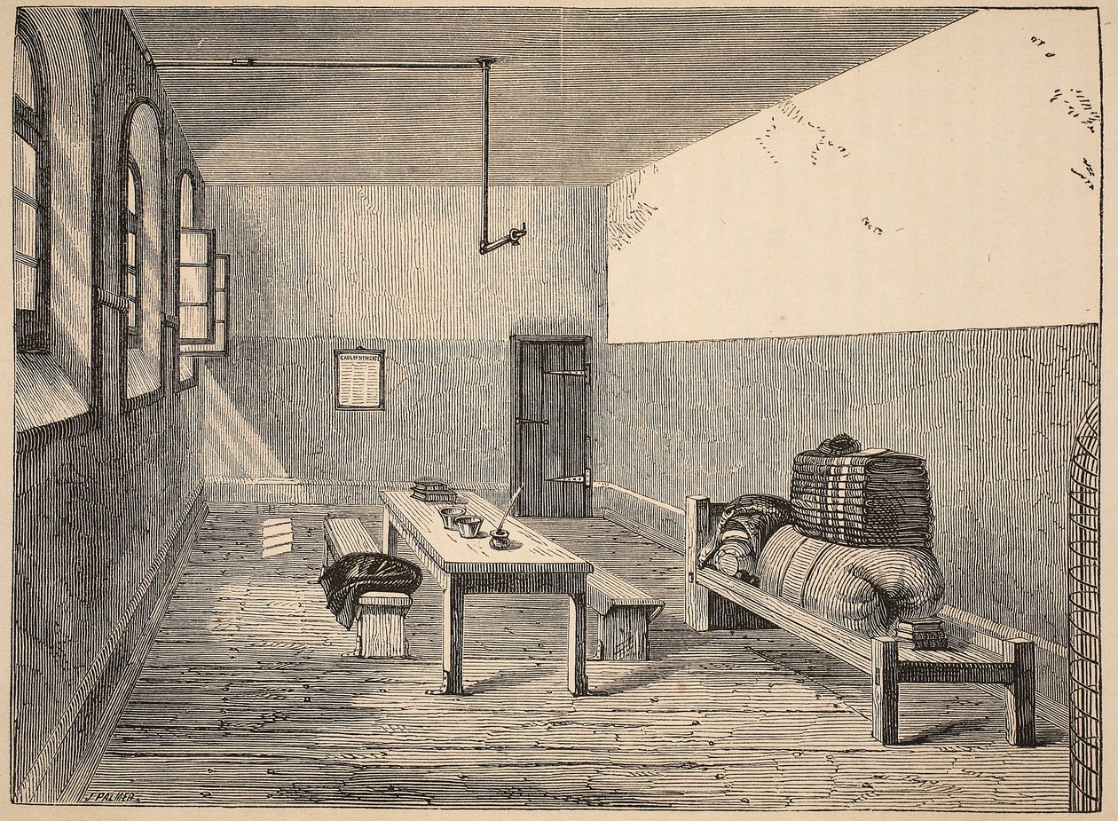 Condemned Cell, Newgate, illustrasjon fra The Criminal Prisons of London og Scenes from Prison Life av Henry Mayhew og John Binny, pub. 1862 av English School