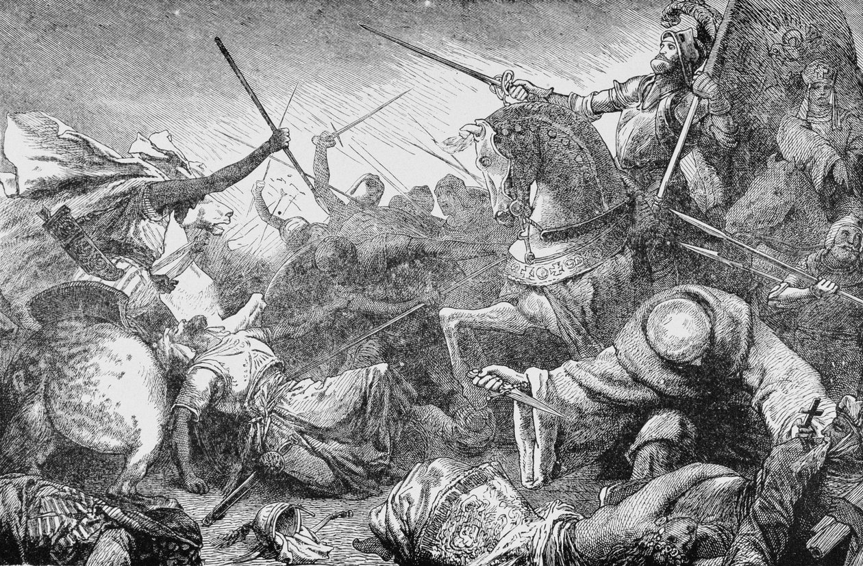 Conflict with the Saracens, fra The History of France, av Emile de Bonnechose, utgitt av Ward, Lock and Co, London av English School