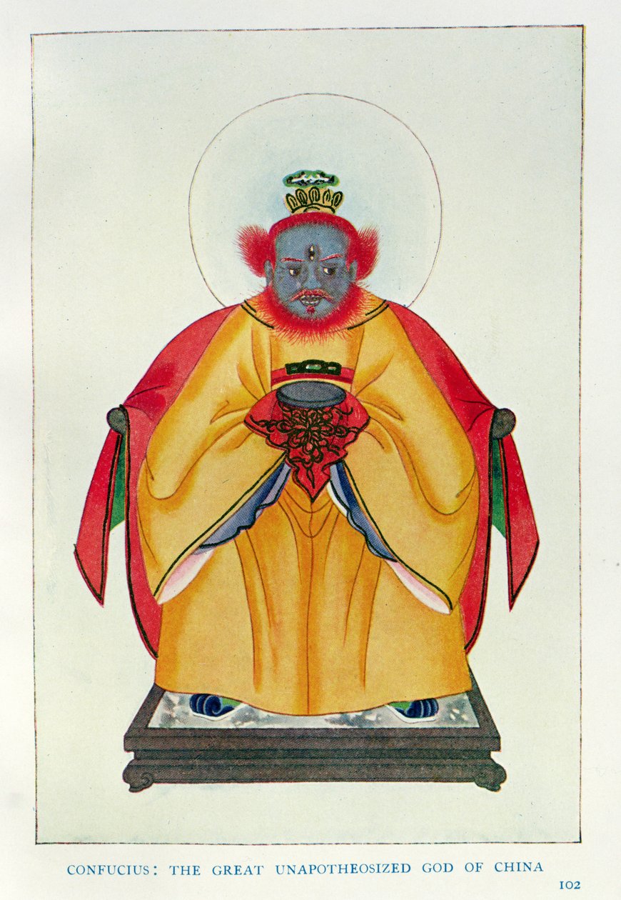 Konfucius (551–479 f.Kr.): Kinas store, uapoteoserte gud, illustrasjon fra «Myter og legender fra Kina», av Edward TC Werner, utgitt av George G. Harrap amp; Co. av English School