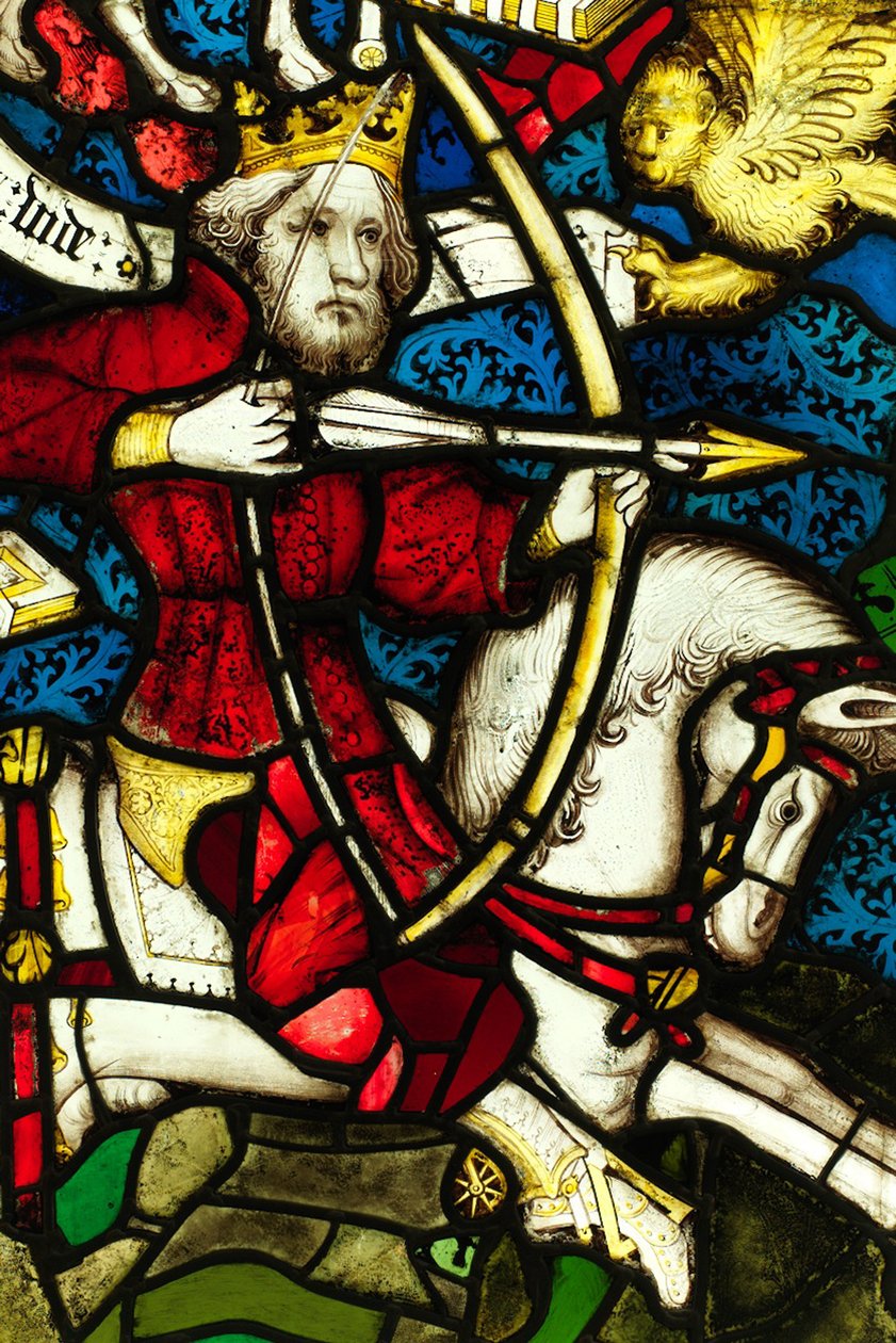 Bevart seksjon fra Great East Window ved York Minster: «Åpningen av det første seglet» av English School